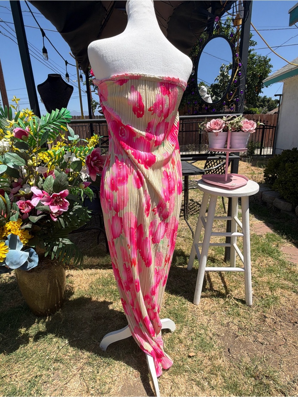 Othr Strapless Cream Maxi Dress with Pink Floral Print - Picture 4 of 4